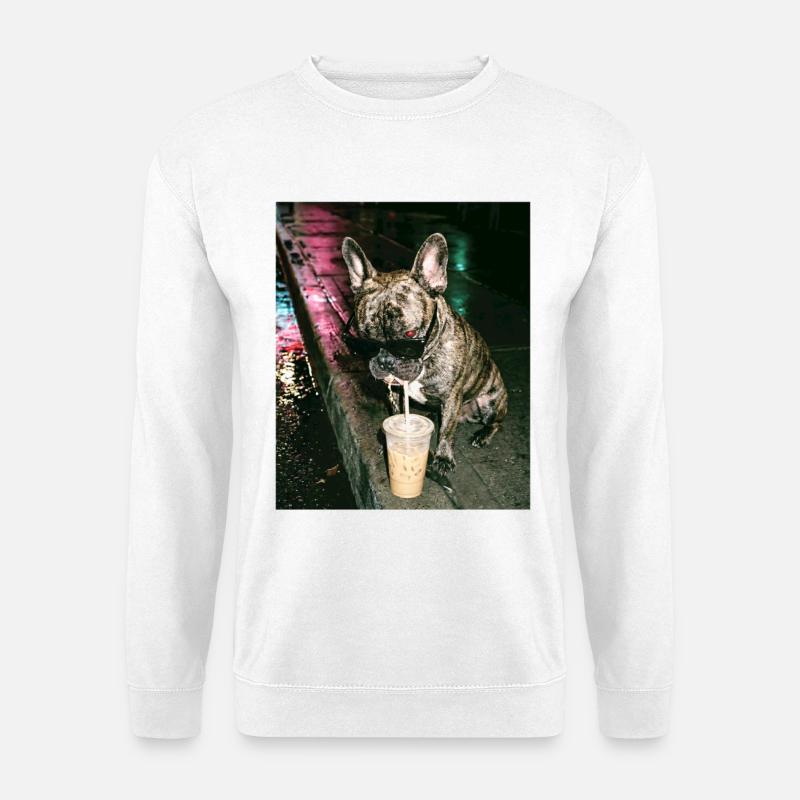 Bouledogue français buvant du café glacé - Sweat-shirt Unisexe - blanc