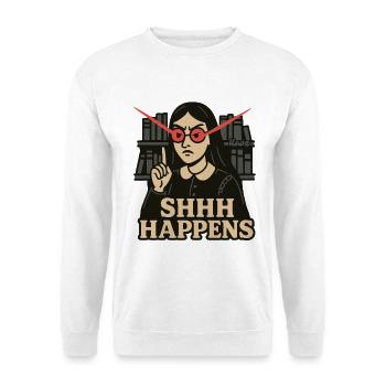 Bibliothek Frau mit roten Augen und SHHH Happens - Unisex Pullover - Weiß - Vorne