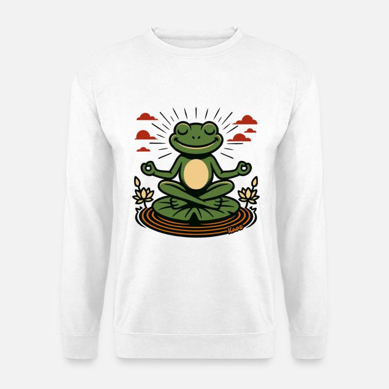 Meditierender Frosch mit Lotusblüten - Unisex Pullover - Weiß