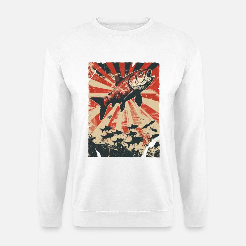 Springender Fisch im Retro Poster Stil - Unisex Pullover - Weiß