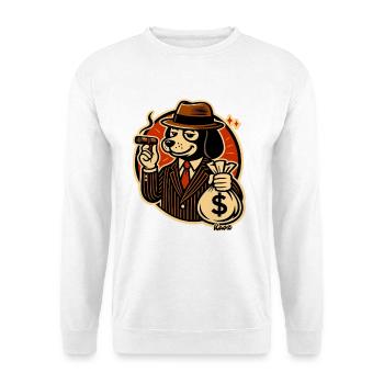 Gängsterhund im Anzug mit Geldsack - Unisex Pullover - Weiß - Vorne - Alina (178cm) & Michal (187cm)
