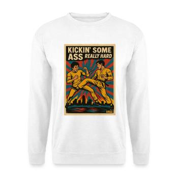 Kickin' Hard Retro City Brawl Poster Karate - Unisex Pullover - Weiß - Vorne - Alina (178cm) & Michal (187cm)