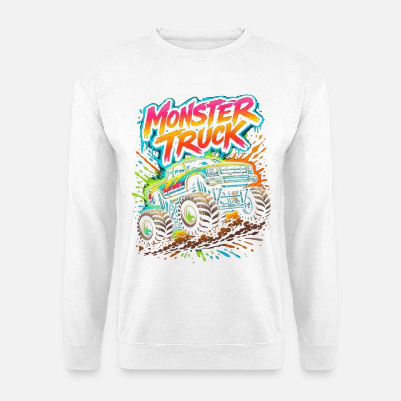 Monster Truck Neon-Explosion - Unisex Pullover - Weiß