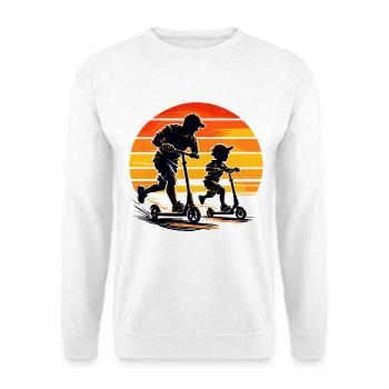 Papa Sohn Rollerfahrt Vatertag Retro Bestseller - Unisex Pullover - Weiß - Vorne