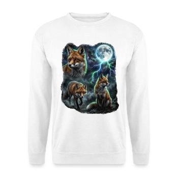 THREE Wild Foxes with Moon Wildlife Designs - Unisex Sweatshirt - white - Front