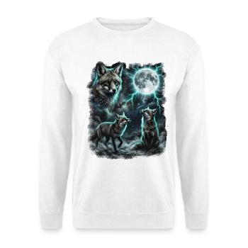 THREE Wild Foxes with Moon Wildlife Designs - Unisex Sweatshirt - white - Front