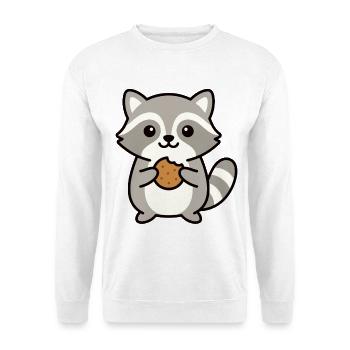 Waschbär mit Keks Cartoon Motiv - Unisex Pullover - Weiß - Vorne