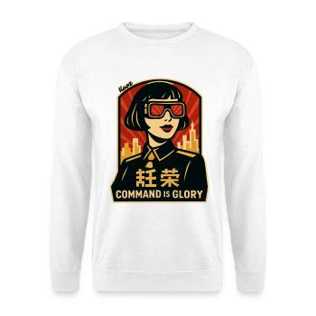 Command Is Glory Retro-Poster - Unisex Pullover - Weiß - Vorne - Alina (178cm) & Michal (187cm)