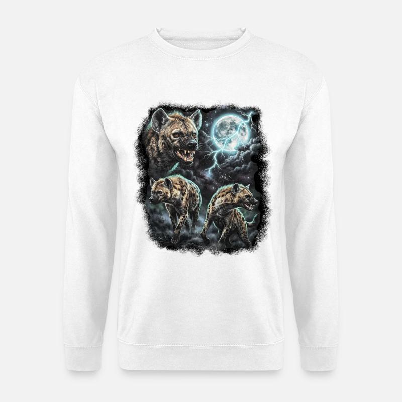 DREI Wilde Hyäne mit Mond Wildlife-Designs - Unisex Pullover - Weiß
