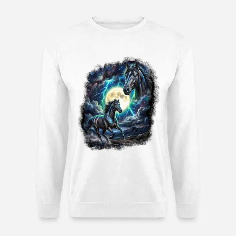 Zwei Wilde Pferde mit Mond Wildlife-Designs - Unisex Pullover - Weiß