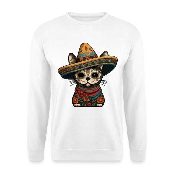 Sugar Skull Cat in Fiesta Sombrero - Unisex Sweatshirt - white - Front