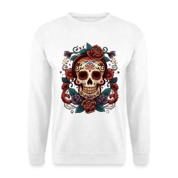 Sugar Skull Blumen-Tattoo-Kunst - Unisex Pullover - Weiß - Vorne
