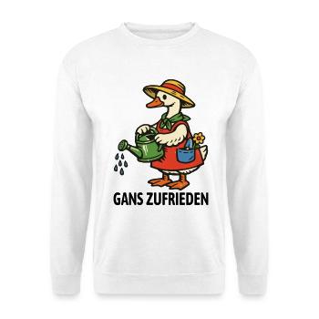 Gans zufrieden | Garten Gans gießt glücklich - Unisex Pullover - Weiß - Vorne