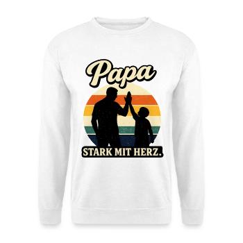 Papa Stark mit Herz Vater Kind Retro Motiv - Unisex Pullover - Weiß - Vorne