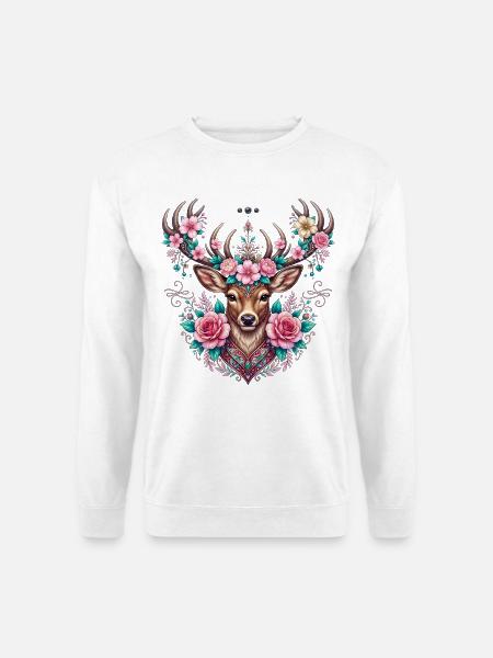 Hirsch T-Shirt Damen Trachtenshirt Trachten Shirt - Unisex Pullover - Weiß