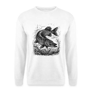 Hecht Angeln Design – Croquis de pêche au brochet - Sweat-shirt Unisexe - blanc - Devant