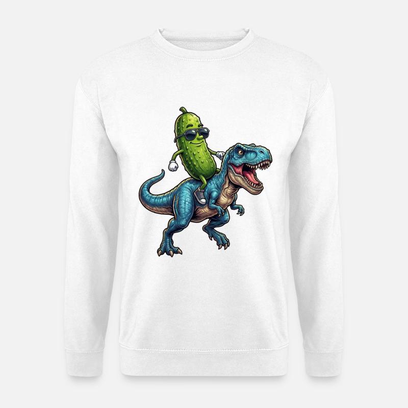 Saure Gurke reitet auf Dinosaurier - Unisex Pullover - Weiß