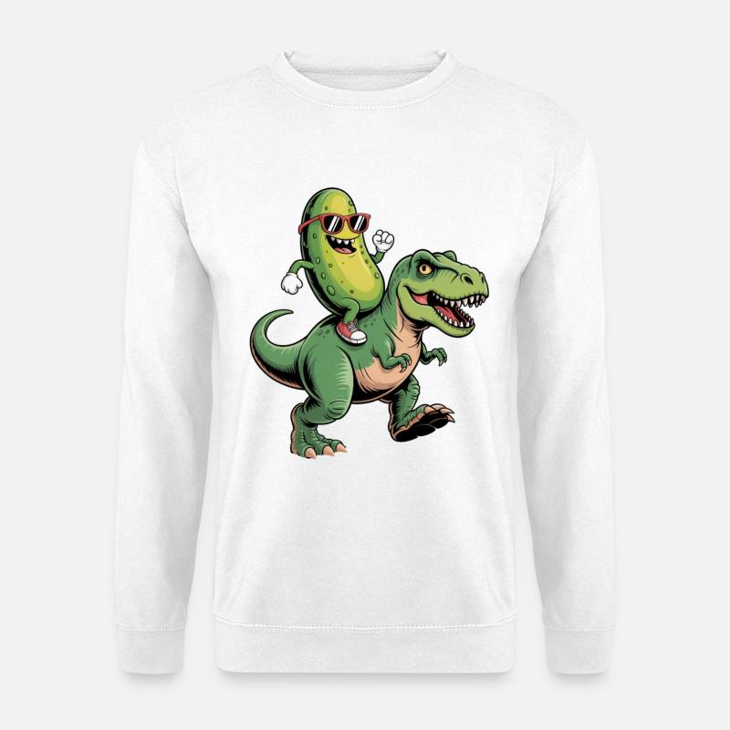 Saure Gurke reitet auf Dinosaurier - Unisex Pullover - Weiß