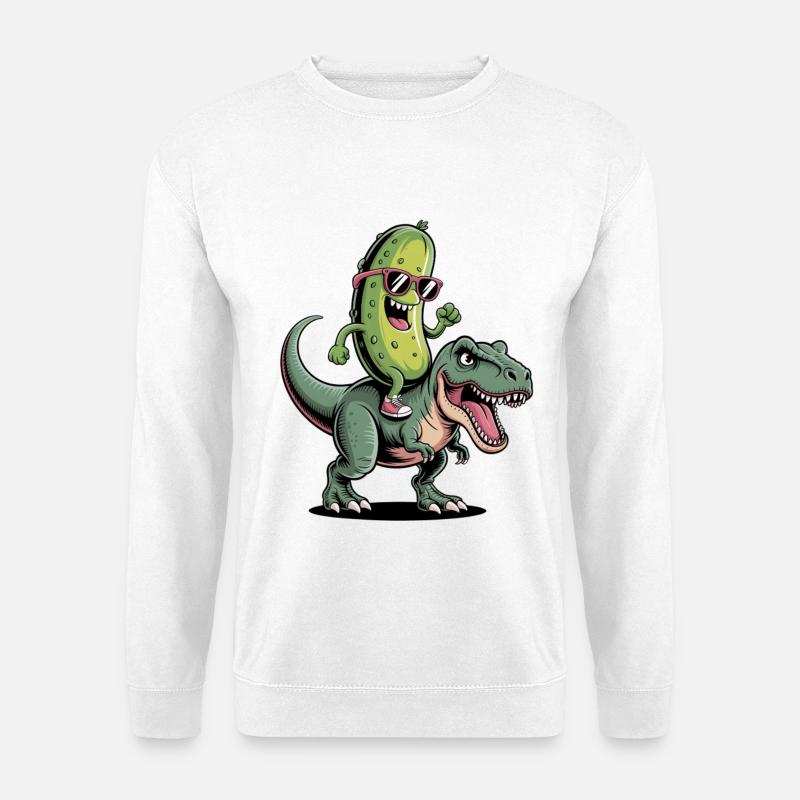 Saure Gurke reitet auf Dinosaurier - Unisex Pullover - Weiß