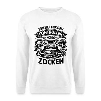 Reichet mir den Controller | Der König Will Zocken - Unisex Pullover - Weiß - Vorne - Alina (178cm) & Michal (187cm)