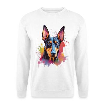 Dobermann Pinscher Hund Splash Art Farbige - Unisex Pullover - Weiß - Vorne