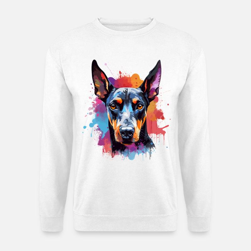 Lebendiges Dobermann-Splash-Porträt - Unisex Pullover - Weiß