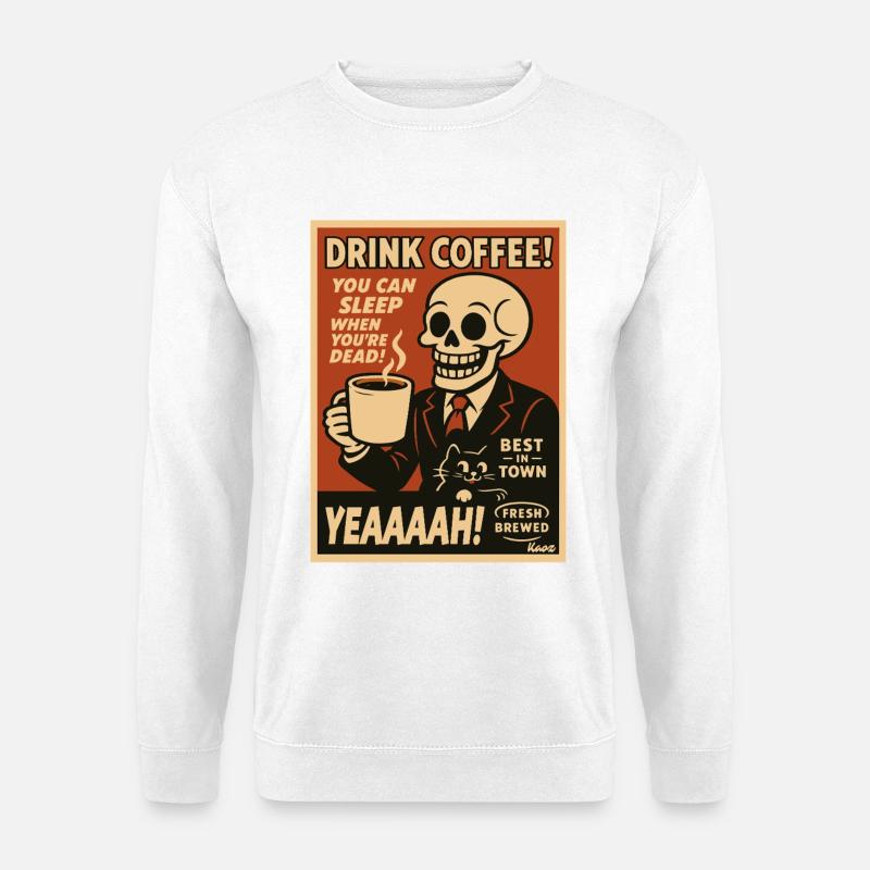 Coffee Skull Retro Poster - Unisex Sweatshirt - white