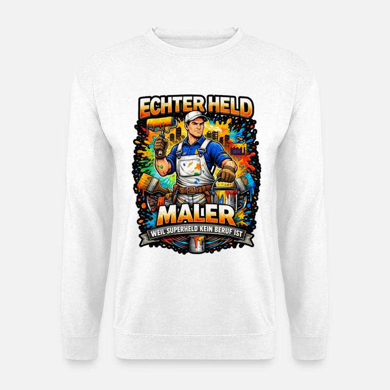 Echter Held Maler – Farbexplosion - Unisex Pullover - Weiß