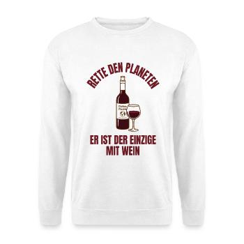 Rette Wasser Trink Wein Shirt Lustig - Unisex Pullover - Weiß - Vorne