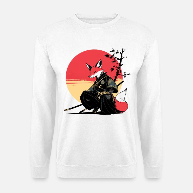 Fuchs-Samurai bei Sonnenuntergang - Unisex Pullover - Weiß