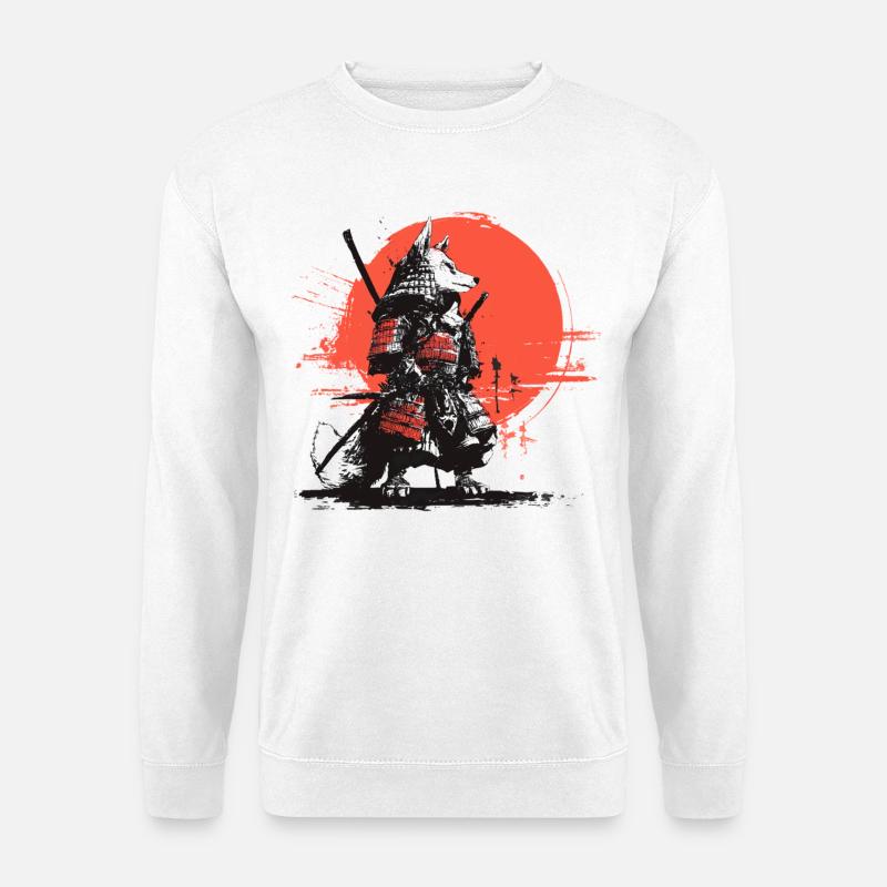 Fuchs-Samurai in Roter Sonnen-Rüstung - Unisex Pullover - Weiß