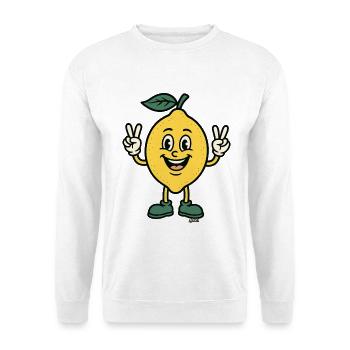 Zitronen-Maskottchen-Friedenszeichen - Unisex Pullover - Weiß - Vorne - Alina (178cm) & Michal (187cm)
