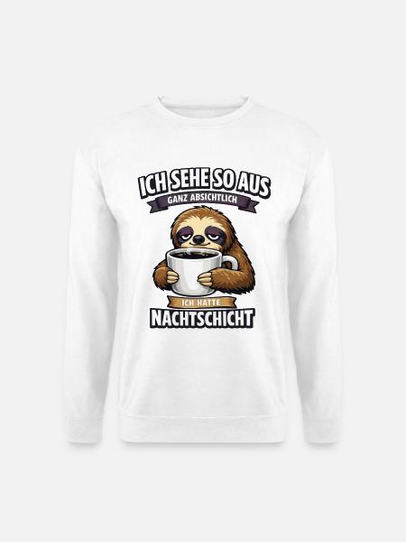 Nachtschicht Faultier Spruch mit Kaffeetasse - Unisex Pullover - Weiß