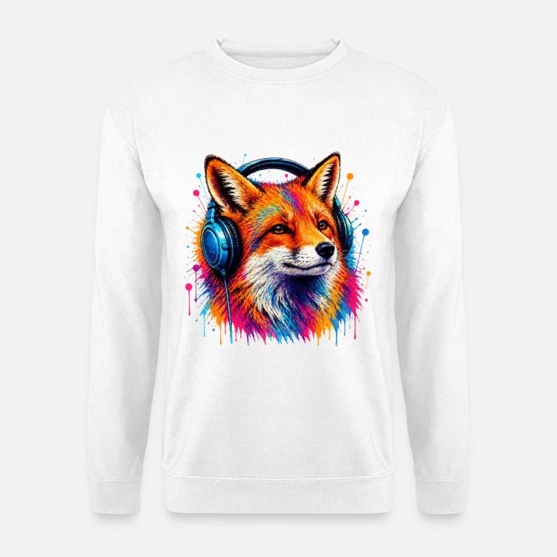 Neonfuchs mit Kopfhörern - Unisex Pullover - Weiß