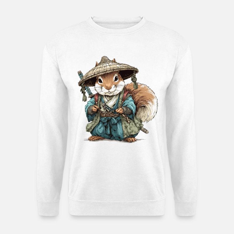 Eichhörnchen-Samurai im blauen Kimono - Unisex Pullover - Weiß