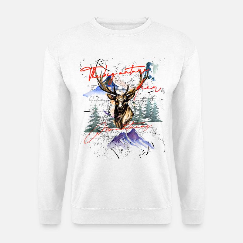 Hirsch Geweih Berg Wald - Unisex Pullover - Weiß