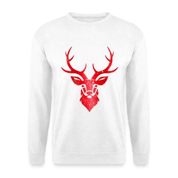 Hirsch Vintage Geweih Retro Hirschgeweih Souvenir - Unisex Pullover - Weiß - Vorne - Alina (178cm) & Michal (187cm)