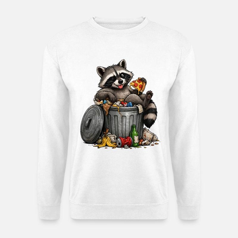 Waschbär mit Pizza Trash - Unisex Pullover - Weiß