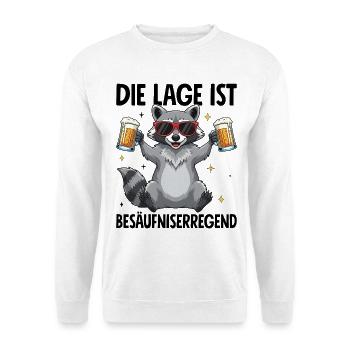 Die Lage Ist Besäufniserregend mit Waschbär - Unisex Pullover - Weiß - Vorne