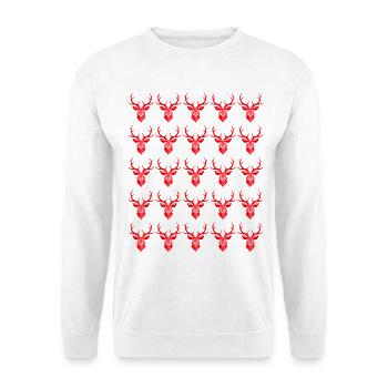 Hirsch mit Geweih Retro Hirschgeweih Souvenir - Unisex Pullover - Weiß - Vorne - Alina (178cm) & Michal (187cm)