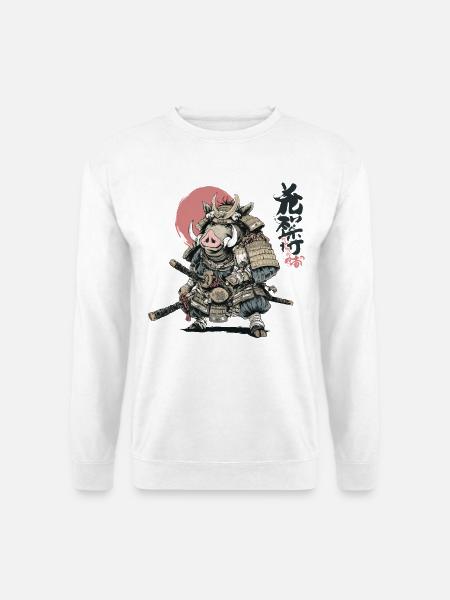 Wildschwein-Samurai-Krieger in Rüstung - Unisex Pullover - Weiß