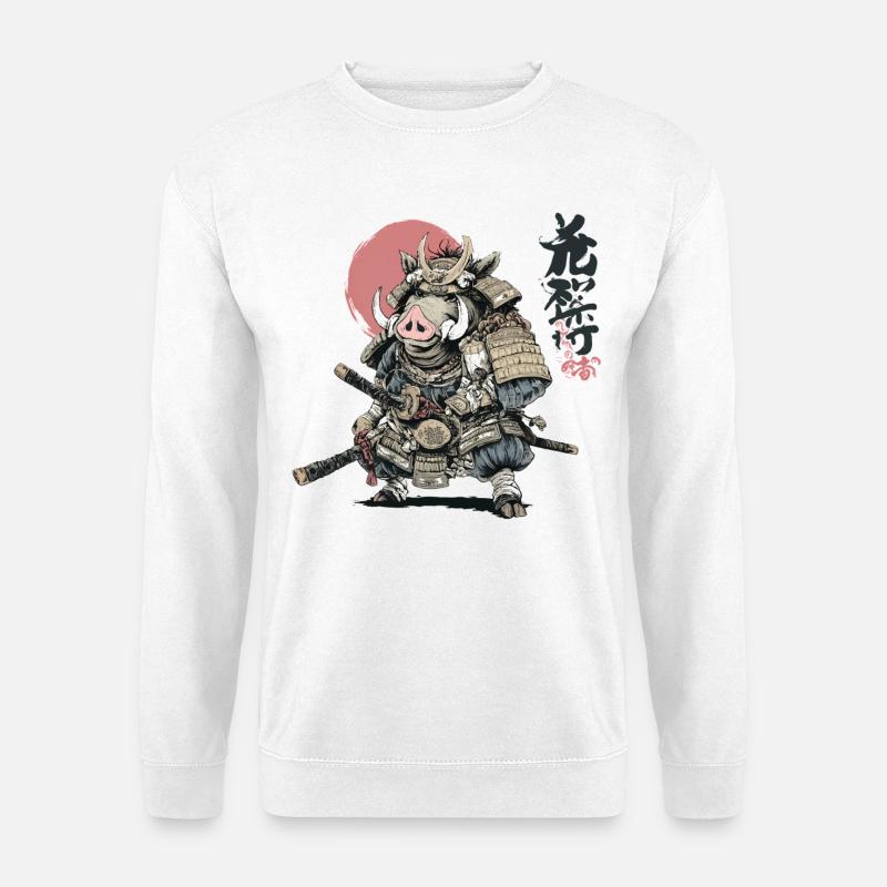 Wildschwein-Samurai-Krieger in Rüstung - Unisex Pullover - Weiß
