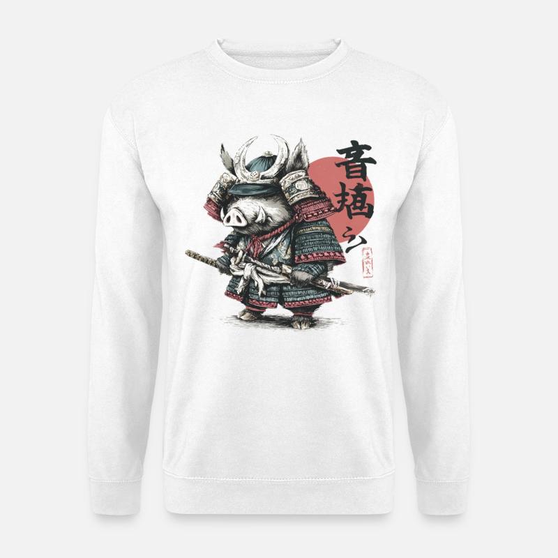 Wildschwein-Samurai in Rüstungskatana - Unisex Pullover - Weiß