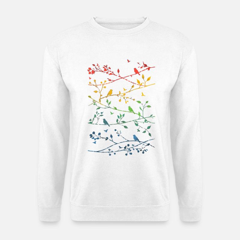 Regenbogenzweige und Vögel - Unisex Pullover - Weiß