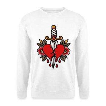 Cœur transpercé poignard style tattoo - Sweat-shirt Unisexe - blanc - Devant