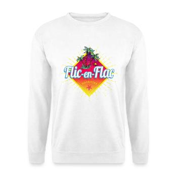Flic en Flac auf Mauritius Retro Sonnenuntergang - Unisex Pullover - Weiß - Vorne