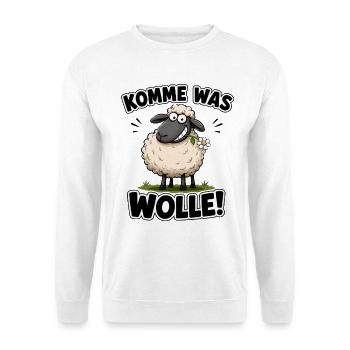 Komme Was Wolle – Schmuse-Schaf Design - Unisex Pullover - Weiß - Vorne