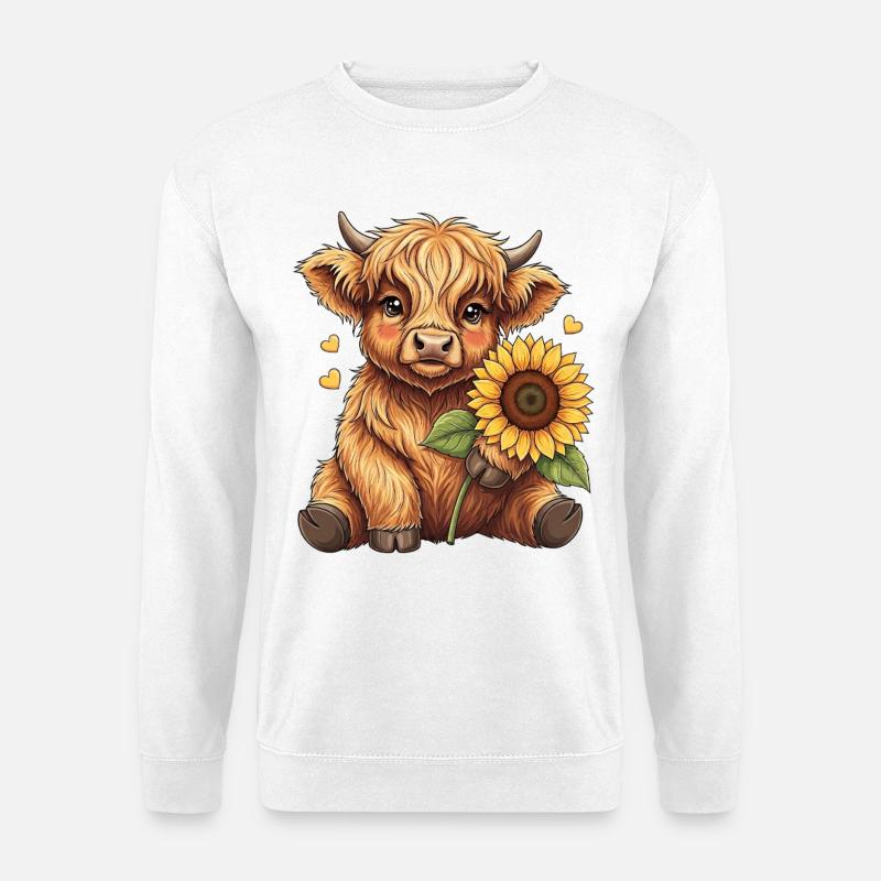 Highland Cow Sonnenblume - Unisex Pullover - Weiß