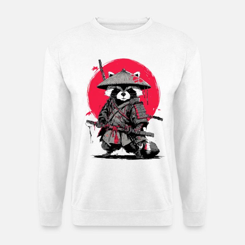 Waschbär-Samurai unter Crimson Moon - Unisex Pullover - Weiß