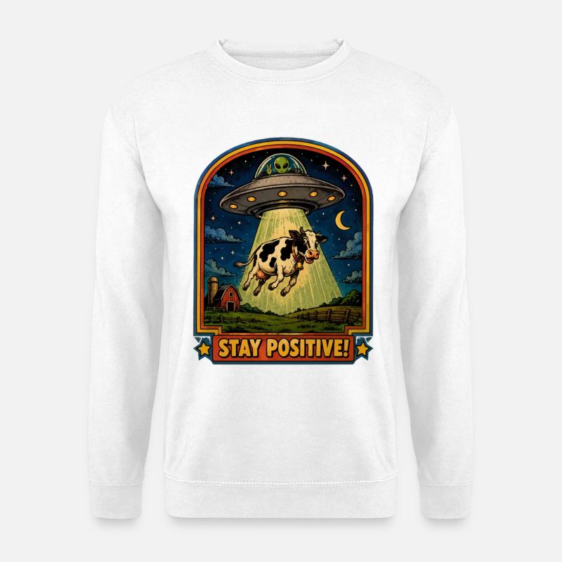 Cow in UFO light beam - Unisex Sweatshirt - white